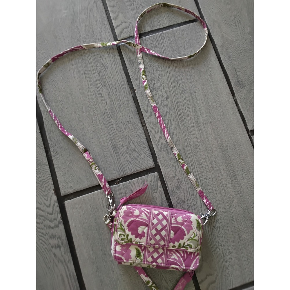 Vera Bradley Pink Floral‎ Quilted Cotton Crossbody Wallet Purse Bag